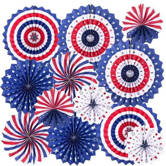 4th of July Patriotic Decorations 12PCS Hanging Paper Fan for USA Patriotic Decorations Independence Day Memorial Day American Theme Party Veterans Birthday Decor Supplies {1}
