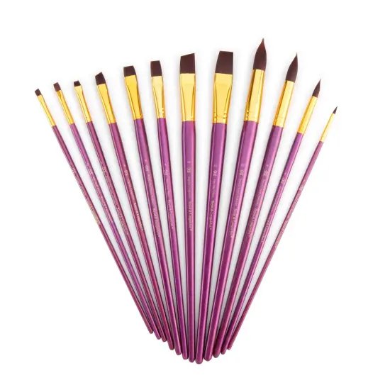 RSET-9315 | 12pc Burgundy Taklon Long Handle Variety Brush Set {5}
