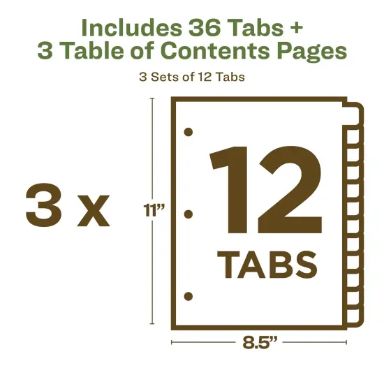 Avery EcoFriendly Recycled Dividers for 3 Ring Binders, 12 Tabs per Set, Customizable Table of Contents, Multicolor Tabs (3 Sets of 11083) {6}