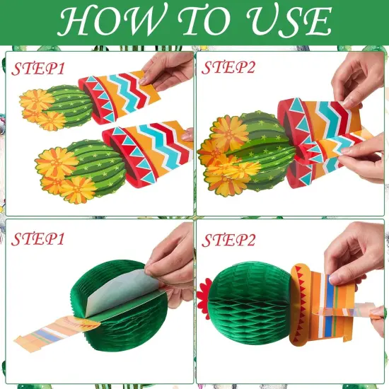 12 Pcs Cactus Party Decorations Cinco De Mayo Honeycomb Table Centerpieces Mexico Garland Cutouts for Fiesta Baby Shower Favor Cactus Theme Classroom Birthday Mexican Party Decoration Supplies {3}