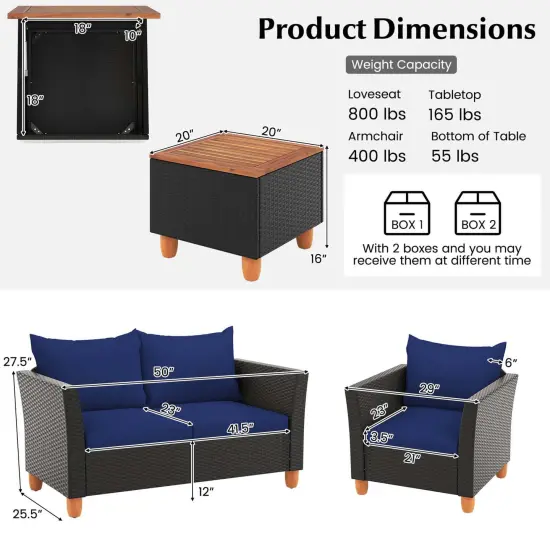 Costway 4 PCS Wicker Patio Furniture Set with Removable Cushions Storage Coffee Table White/Navy/Gray {3}