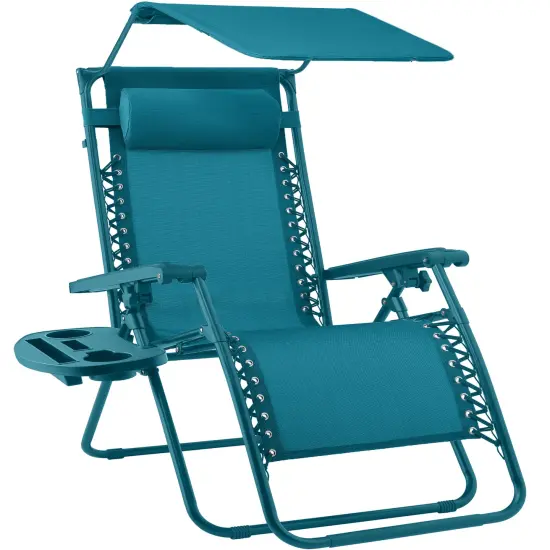 Best Choice Products Folding Zero Gravity Recliner Patio Lounge Chair w/ Canopy Shade, Headrest, Tray Peacock {1}