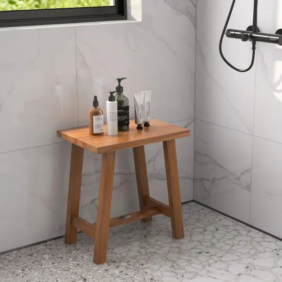 Natural Wooden Bathroom Shower Stool with 4 Legs Ideal Use as Side Table or Plant Stand {2}