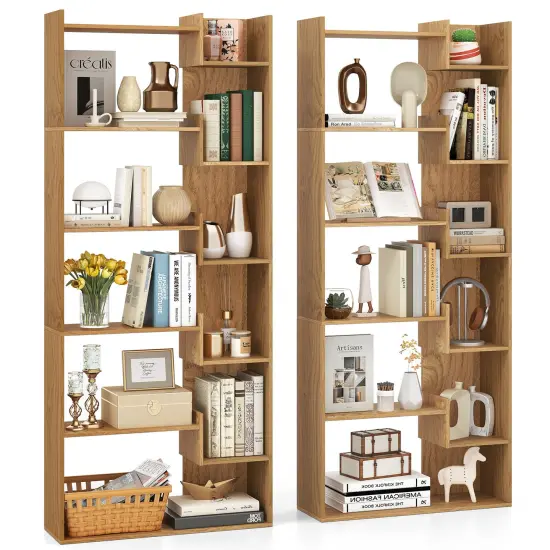 Costway 1/2 PCS 6-tier Bookshelf Tall Display Shelf with 11 Open Shelves 2 Anti-tipping Kits Black/Natural/White {10}