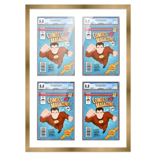 Comic Book Frame with Mat for 4 Graded Comics - Bronze Wood Comic Frame With White Mat for 8.125x13 Comics - 20.75x30.5 Frame Size {1}