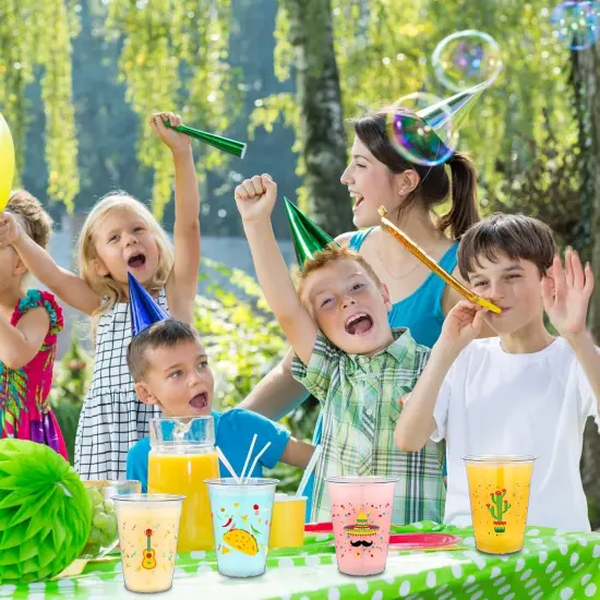 100 Pack 12 oz Fiesta Cups Plastic Mexican Cups Clear Disposable Mug Cinco De Mayo Party Decorations for Fiesta Taco Birthday Party Drinkware Supplies, 4 Styles {5}