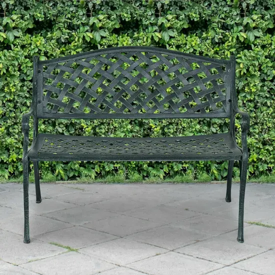 Costway 40'' Outdoor Antique Garden Bench Aluminum Frame Seats Chair Patio Garden Furni {4}