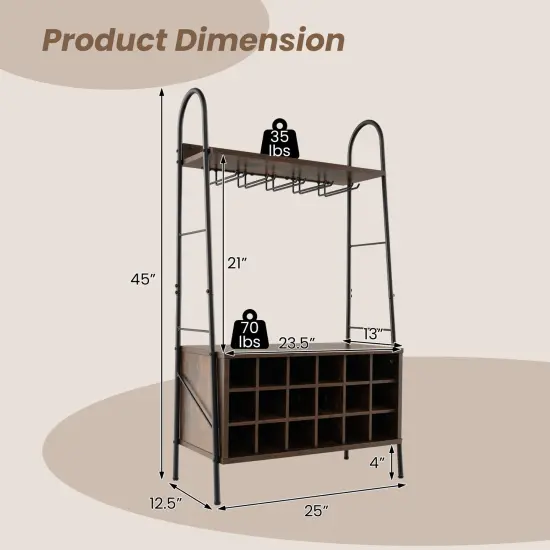 Rustic Brown Bakers Rack with Removable 18-Bottle Wine Rack and Stemware Holder {5}