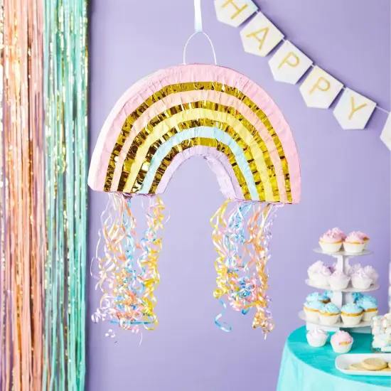 Rainbow Pull String Pinata for Pastel Birthday Decorations, Gender Reveal Party Supplies (Small, 16.5 x 10 x 3 In) {2}
