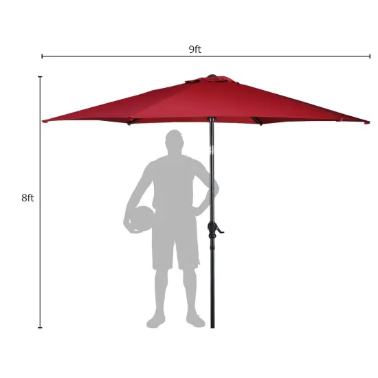 Costway 9FT Patio Umbrella Patio Market Steel Tilt W/ Crank Outdoor Yard Garden Burgundy {2}