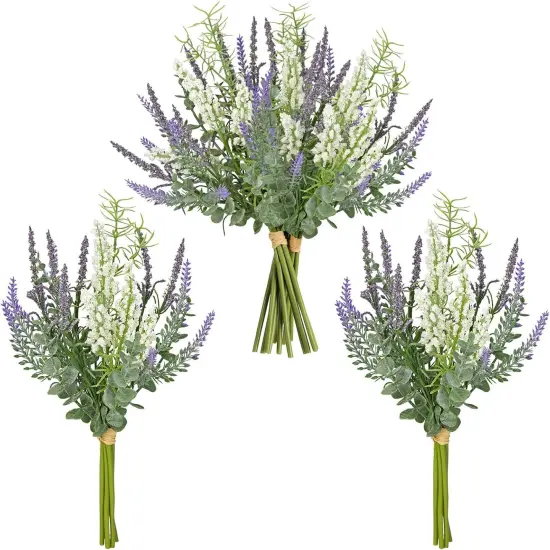 3 Bundles Fake Flowers Artificial Lavender Stems Bouquet Faux Plastic Purple Dried Lavender Flowers Plants for Vase DIY Wedding Floral Arrangement Home Table Centerpieces Indoor Outdoor Decor {1}