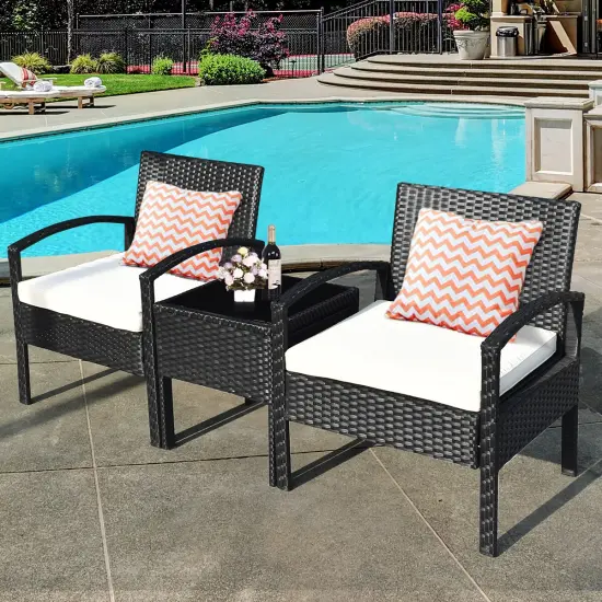 Costway 3PCS Patio Rattan Furniture Set Table & Chairs Set with Thick Cushions Garden {1}