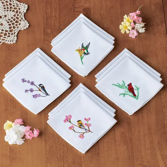 Collections Etc Multi Bird Embroidered Handkerchiefs - Set of 12 {1}