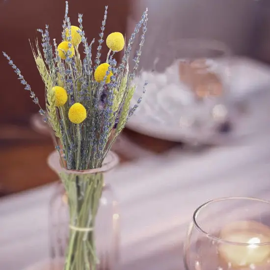 Dried Flowers Bouquet Dried Wheat Stalks Bundle Natural Lavender Dried Flowers Craspedia Flowers Dried Floral Arrangements for Wedding Party Table Centerpiece Decor Farmhouse DIY {5}