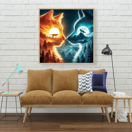 Cat and Wolf Diamond Painting Kits for Adults, Forest Diamond Art Kits for Adults, DIY Full Drill Diamond Dots Paintings Picture Arts Craft for Home Wall Art Decor 14X14Inch {5}