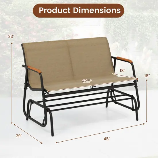 Costway Patio Glider Bench for 2 Swing Gliding Loveseat with Curved Teak Armrests for Porch {3}