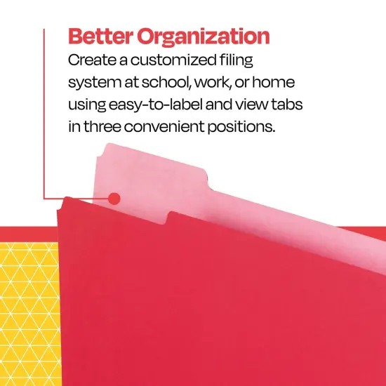 School Smart Colored File Folders Two-Tone, Letter Size, 1/3 Cut Tabs, Red, Pack of 100 {6}