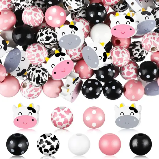 200 PCS Cow Print Wood Beads {1}