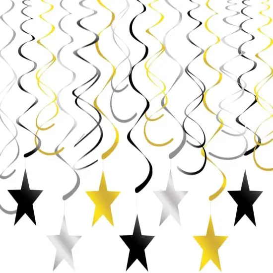 Gold Silver Black Star Hanging Swirl Decorations {1}