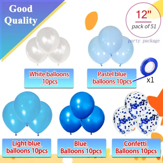 Royal Blue Latex Balloons 12 Inch Blue Confetti balloon pearl White balloons Royal Light Blue Party Balloons Kit for Birthday Party Decoration Supplies {2}