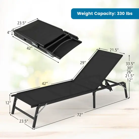 Costway 1/2 PCS Reclining Lounge Chairs Folding Patio Recliner Chair with 5-position Backrest Gray/Black {3}