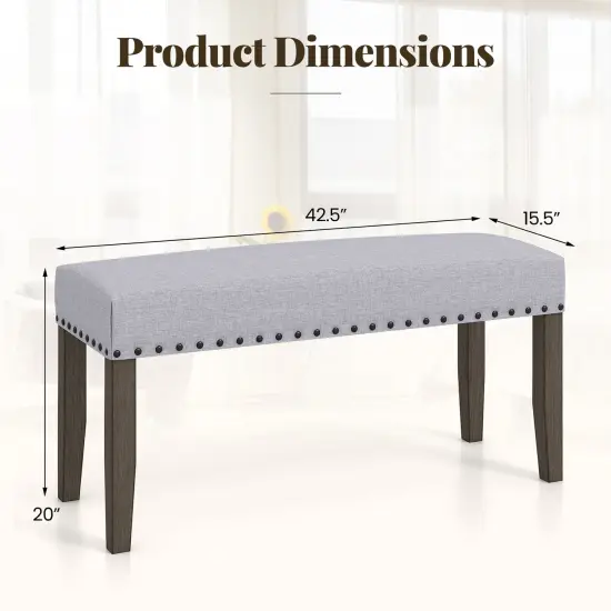 42.5 Inch Grey Upholstered Entryway End of Bed Bench with Padded Seat and Wooden 4 Legs {5}