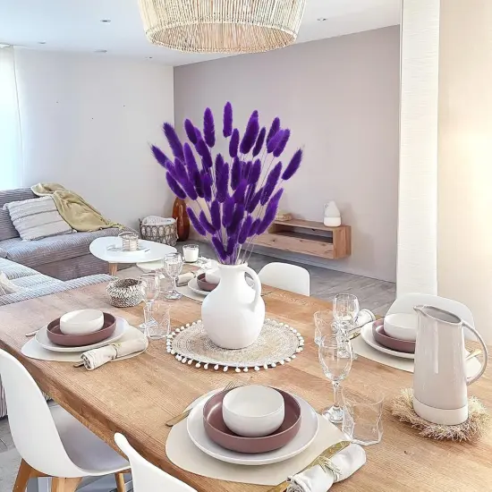 17&rsquo;&rsquo; Natural Bunny Tails Dried Flowers, 50 Pcs Dried Lagurus Ovatus, Dried Purple Pampas Grass Decor for Farmhouse Flower Arrangements Wedding Home Craft Boho Party Decorations {3}