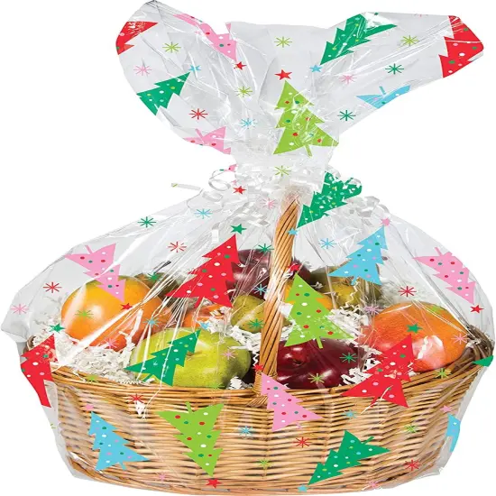 Colorful Christmas Trees Cello Treat/Basket Bag - 24" x 25" {1}