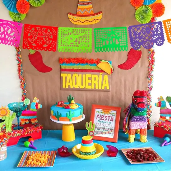 Mexican Party Decoration, 18 Feet Plastic Papel Picado Fiesta Banner Cinco de Mayo Garland for Mexican Birthday Party Supplies {3}
