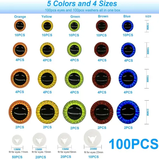 100pcs Safety Eyes 11mm-23mm Glitter Safety Eyes {2}