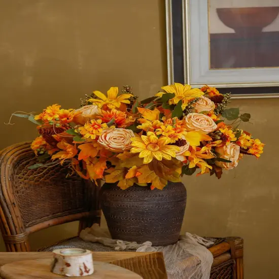 2 Pcs Fall Artificial Flowers - Golden {3}