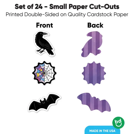 Big Dot of Happiness Goth Girl Small Paper Cutouts, DIY Party Decor Craft, Raven, Bat, Spider Web Stained Glass Window Shaped Party Cut-Outs - 24 Ct {5}