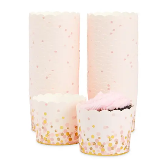 50 Pack Pink and Gold Polka Dot Cupcake Liners Wrappers, Muffin Paper Baking Cup for Wedding & Birthday {1}
