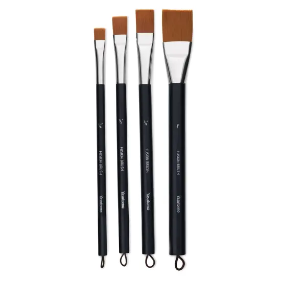 Yasutomo Fusion Synthetic Brushes - Flat, Short Handle, Set of 4 {1}