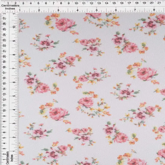 1 Yard Polyester Spandex Mesh Fabric, Ditsy Floral Print Soft Stretch Lightweight 54" Width IVORY {1}