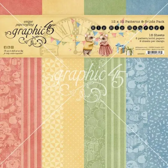 Graphic 45 Collection Pack 12"X12"-Patterns & Solids Pack, Hip Hip Hooray {1}