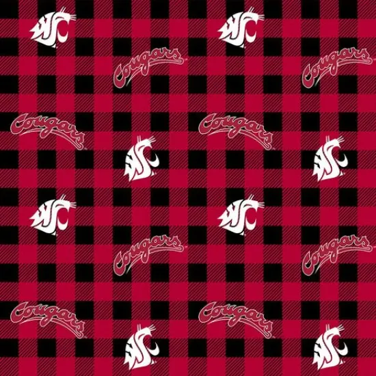 Licensed NCAA Washington State University Buffalo Plaid WAST-1207 Cotton Fabric by the Yard {1}