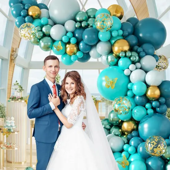 142pcs Teal Turquoise Balloon Arch Garland Kit with Teal Turquoise {4}