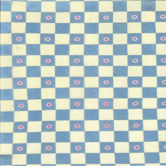 1 Yard Polyester Spandex 80 GSM Mesh Fabric, Flower Checker Print Lightweight Soft Stretch 54" Width IVORY/BROWN {2}