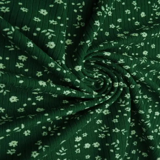 1 Yard Green 4X2 Yummy Rib Ditsy Floral Flower Stretch Knit Fabric 58/60 Inches Wide {1}