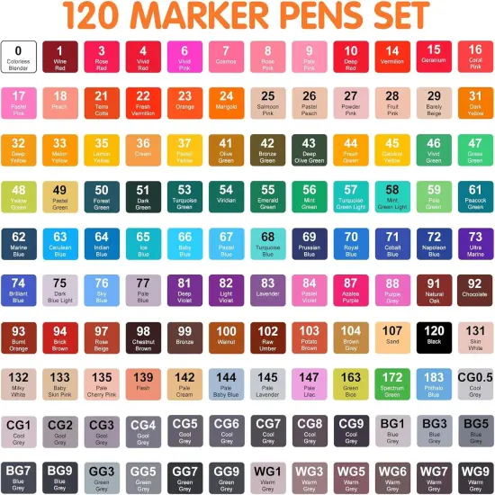 120 Colors Alcohol Markers Brush Tip Set {4}