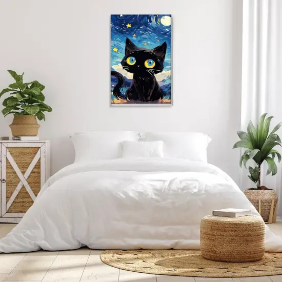 Starry Night Cat Paint by Numbers for Adults Beginners Framed, Easy Adults' Paint-by-Number Kits, Adult Paint by Number Kits on Canvas, Acrylic Number Painting for Home Decor, 8x12in {4}