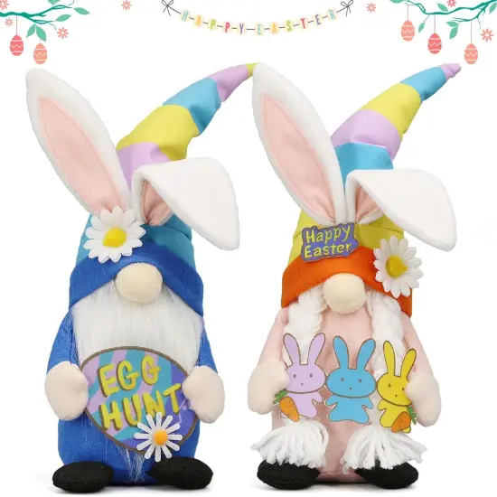 Easter Decorations - Bunny Gnomes Decorations for Home, Indoor, Tiered Tray, Office, Desk - Easter Decor - Spring Stuffed Rabbit Animal Figurines Centerpiece Table Decor {1}