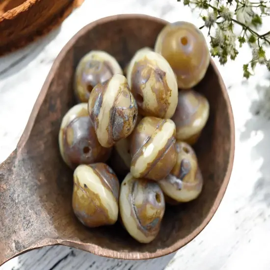 Opaque Beige Picasso Saturn Beads -- Choose Your Size {7}