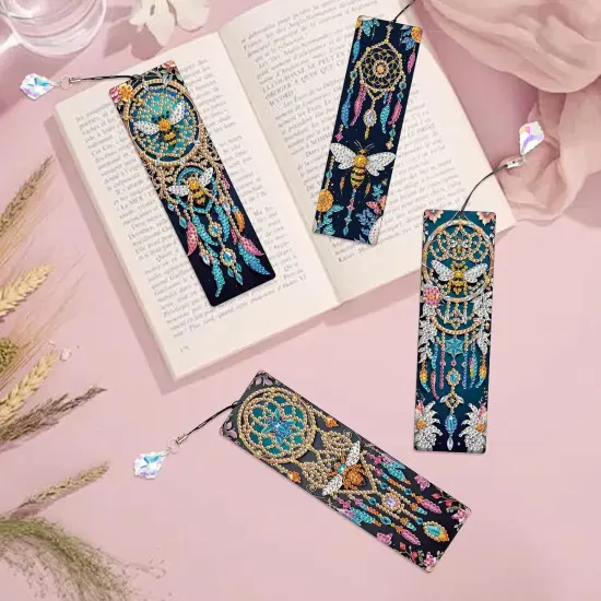 4pcs 5D Diamond Art Painting Bookmarks with Crystal Pendant {4}