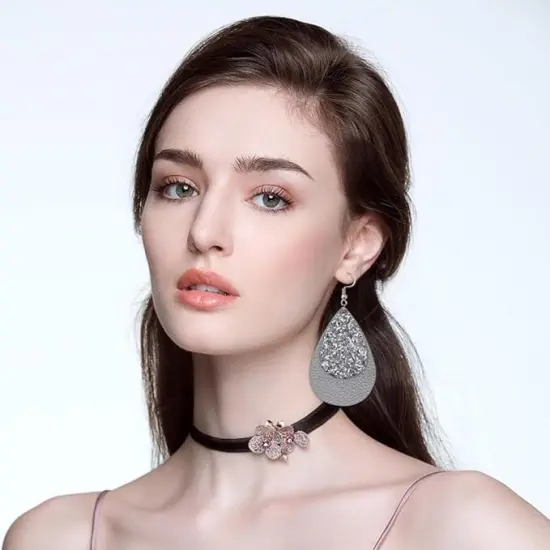 Two-Layer Teardrop Leather Earrings Women Boho Drop Dangle Hook Jewelry Pink 3 {5}