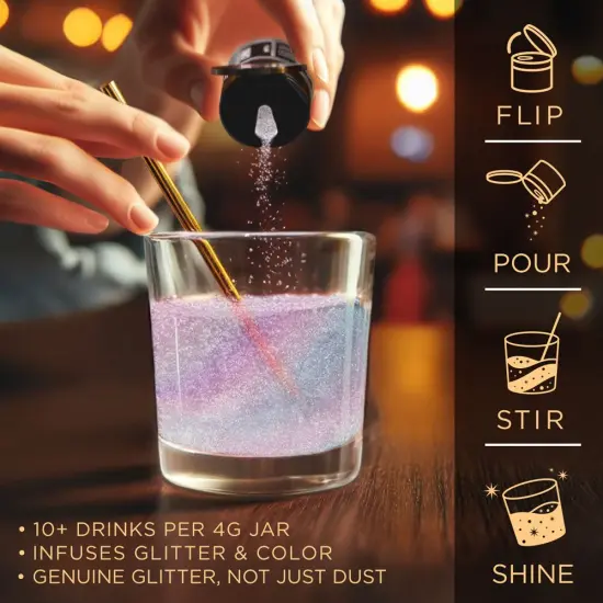 Brew Glitter - Pink Iridescent Edible Drink Glitter (4g, x1 Flip-Cap Jar) for Beer, Cocktails and Beverages {4}