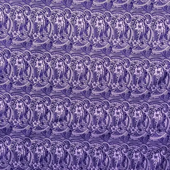 1 Yard Mini Hibiscus Flowers Polynesian Tattoo Fabric, 100% Polyester, 60 Inches Width Purple {4}