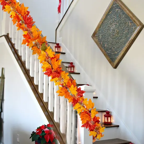 2 Pack 5.5ft/Pieces Fake Fall Maple Leaves Garland {5}