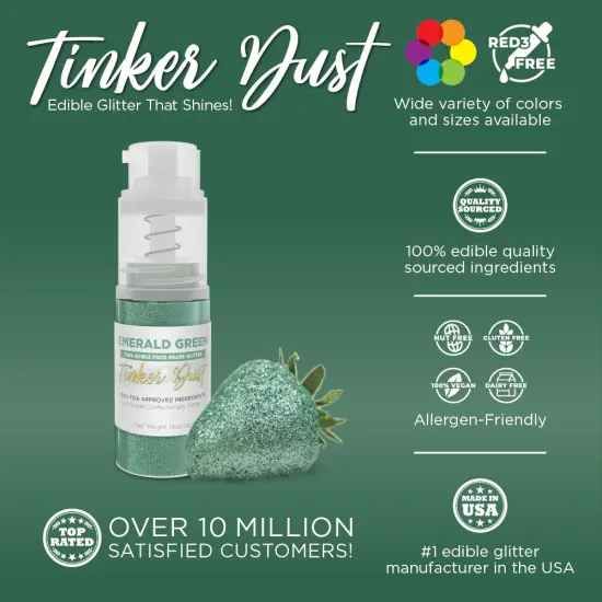 Bakell - Emerald Green Tinker Dust Edible Glitter (4g, 1x Spray Pump) for Food, Desserts, and Beverages! {2}